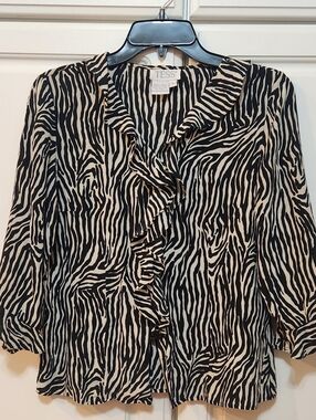 Tess Black and Cream Zebra Ruffle Blouse